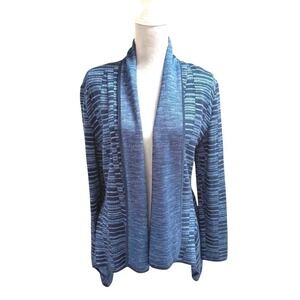 ST. JOHN Womens Blue Navy Warm Wool Knit Open Front Cardigan Sweater Top Classic